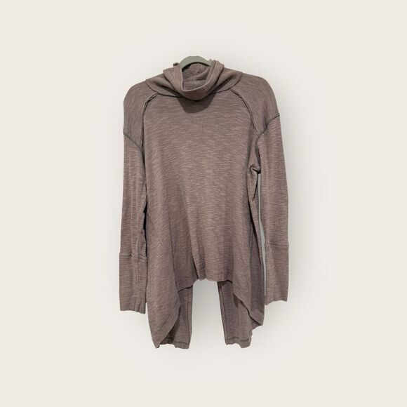 Free People Taupe Brown Split Back Turtleneck Split Sweater Size Large - Picture 3 of 6